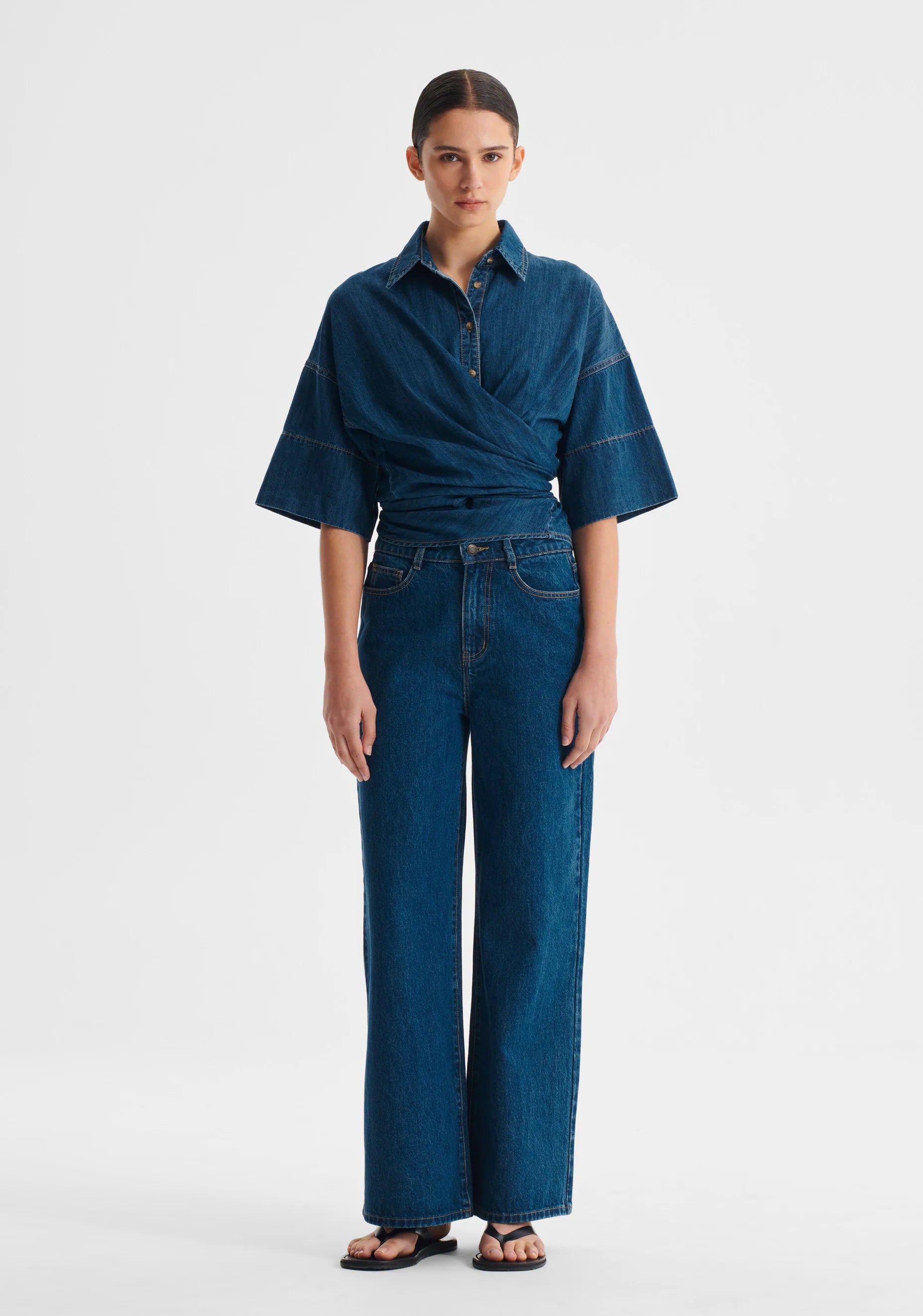 Tatum Denim Wrap Shirt Blue