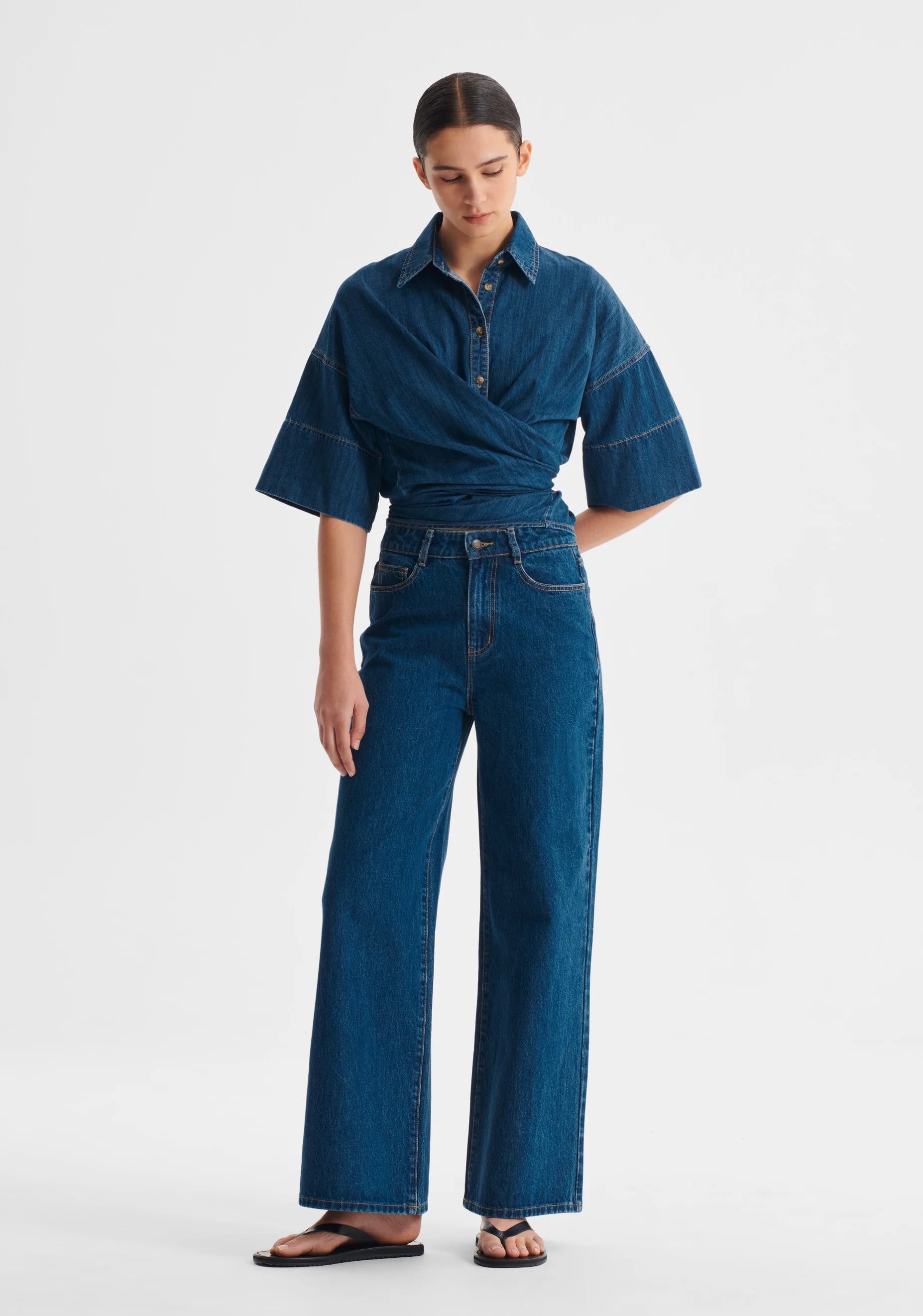 Tatum Denim Wrap Shirt Blue