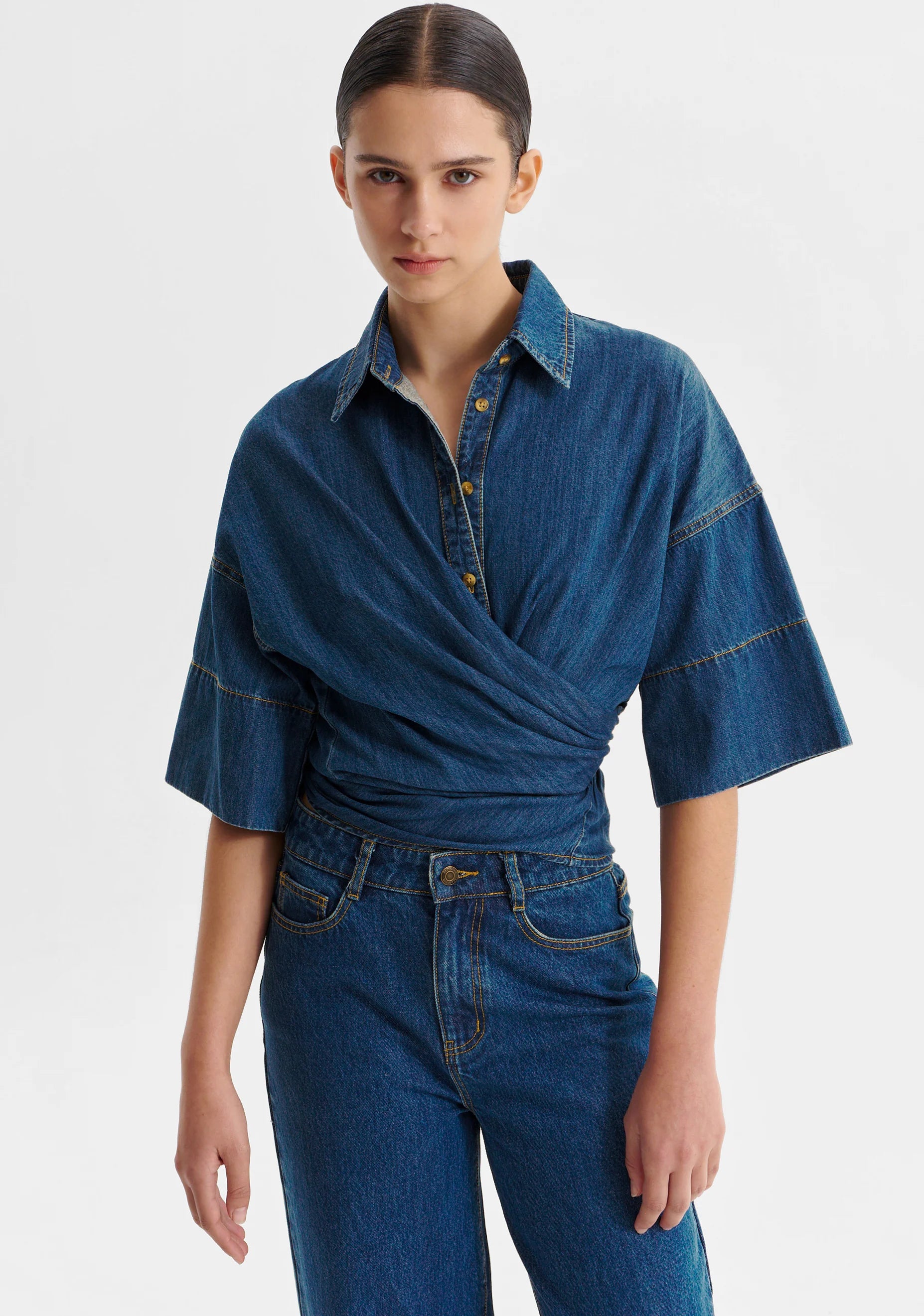 Tatum Denim Wrap Shirt Blue