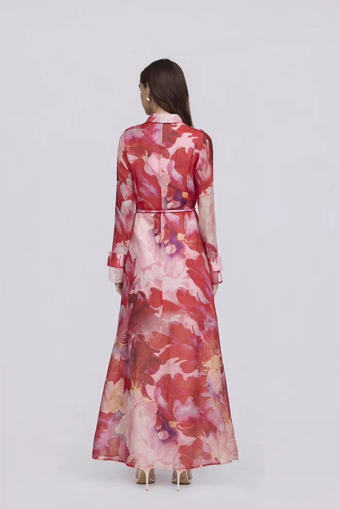 Louna Maxi Shirt Dress Pink Red Floral