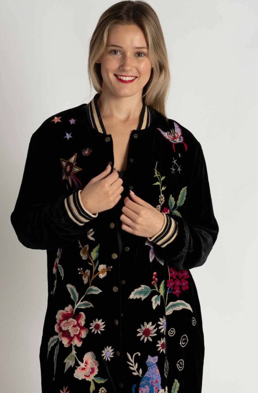 Long Velvet Bomber Jacket in Collette