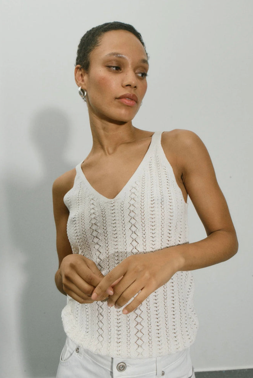 Cressida Melange Knit Top Ecru