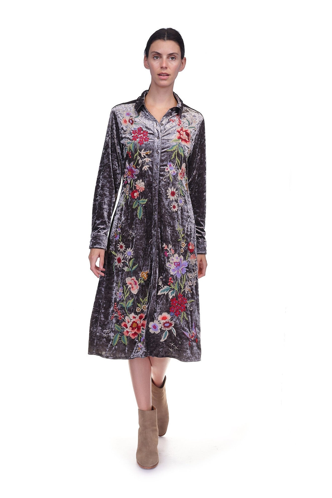 Crushed Velvet Shirt Dress