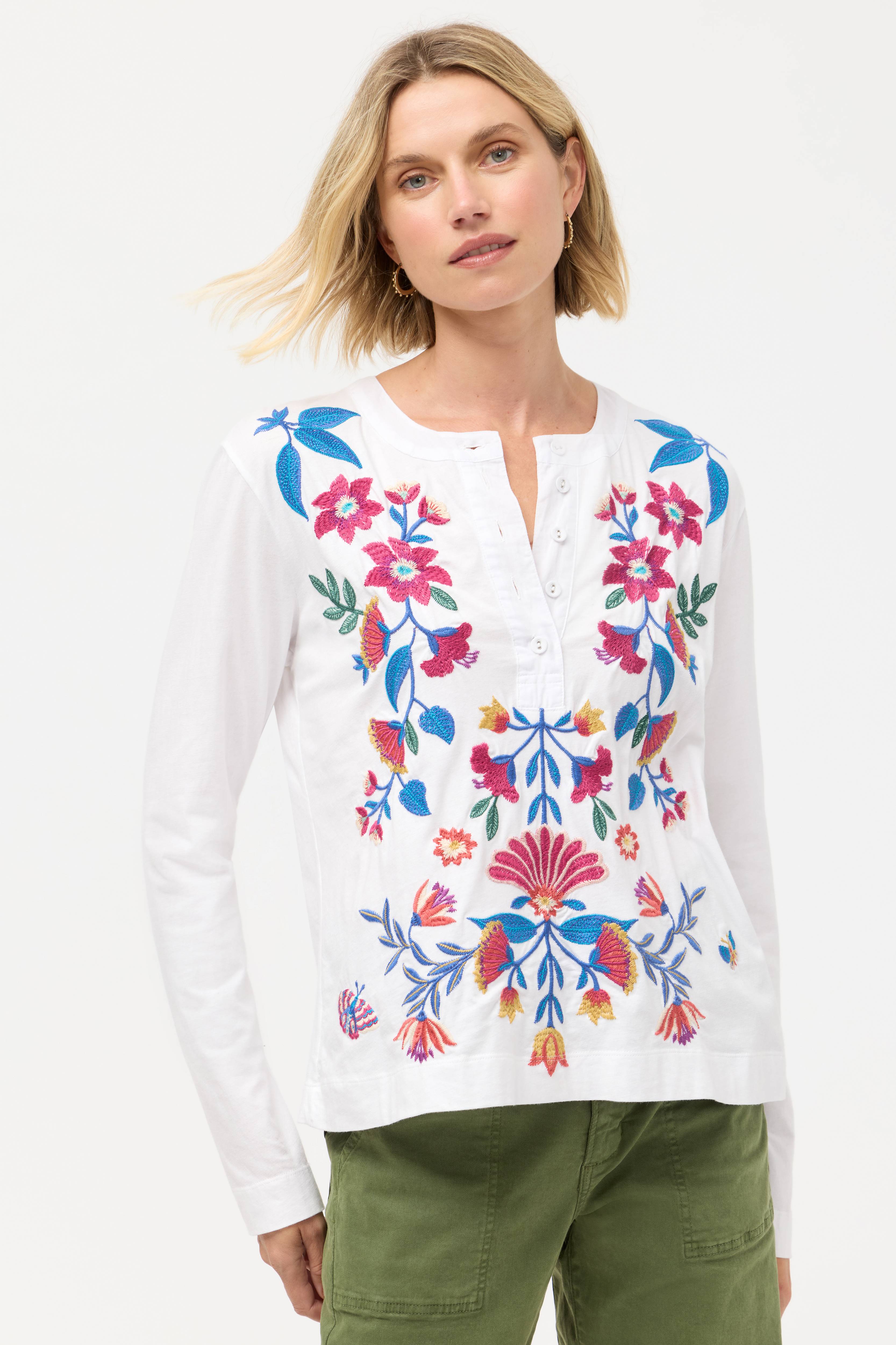 Mixed Media Henley T-Shirt - Elizabeth