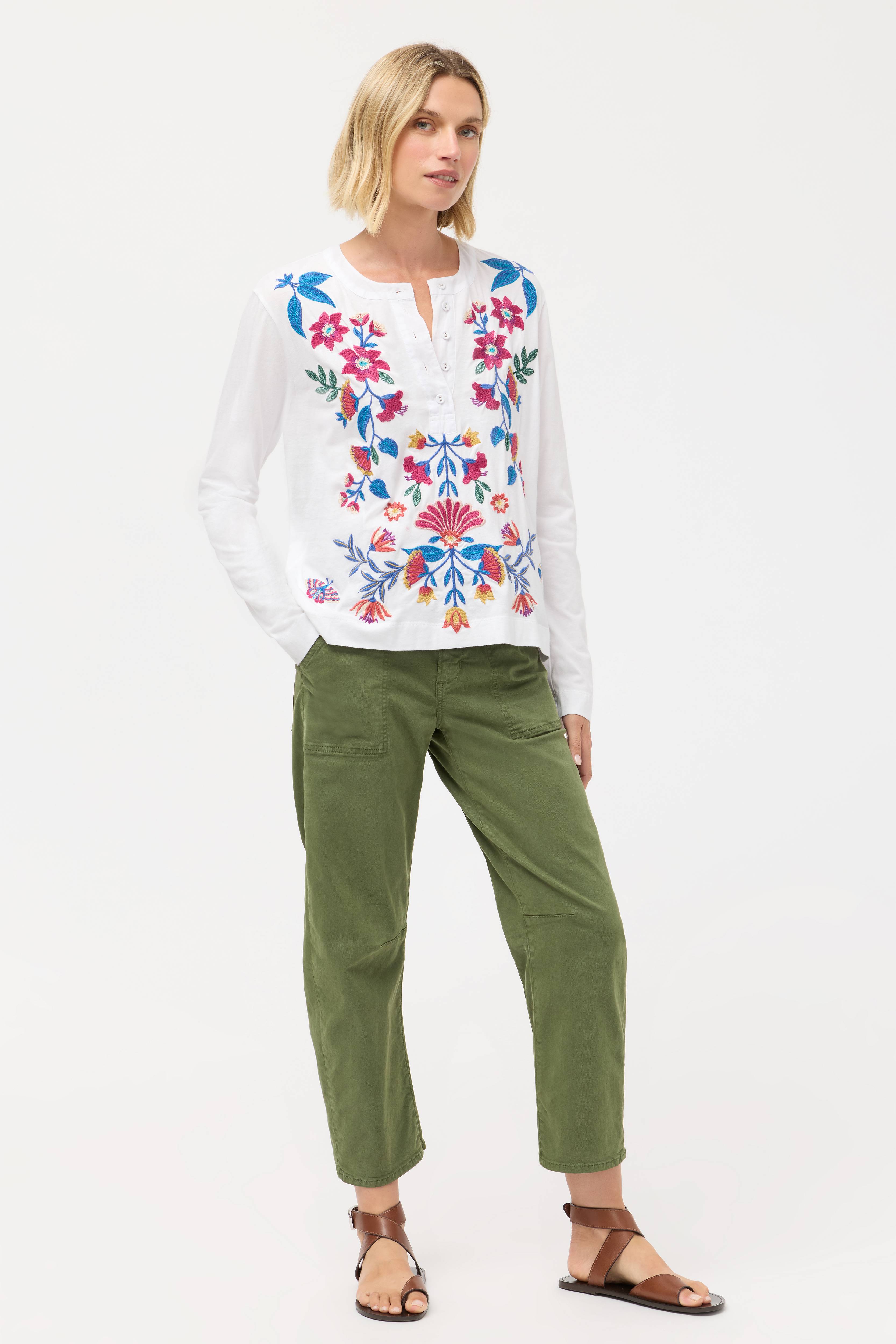 Mixed Media Henley T-Shirt - Elizabeth