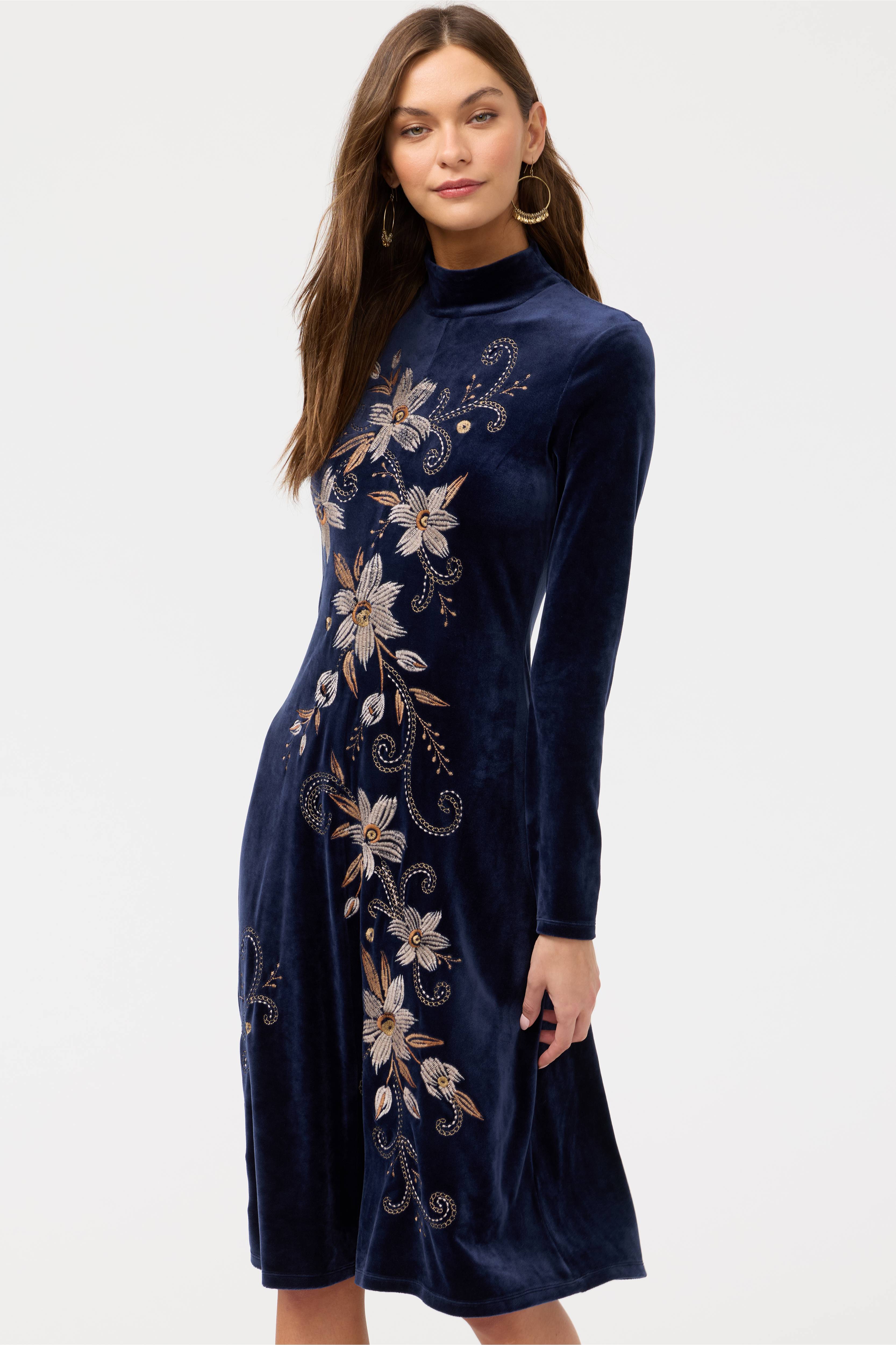 Velour Mock Neck Dress - Corinthe