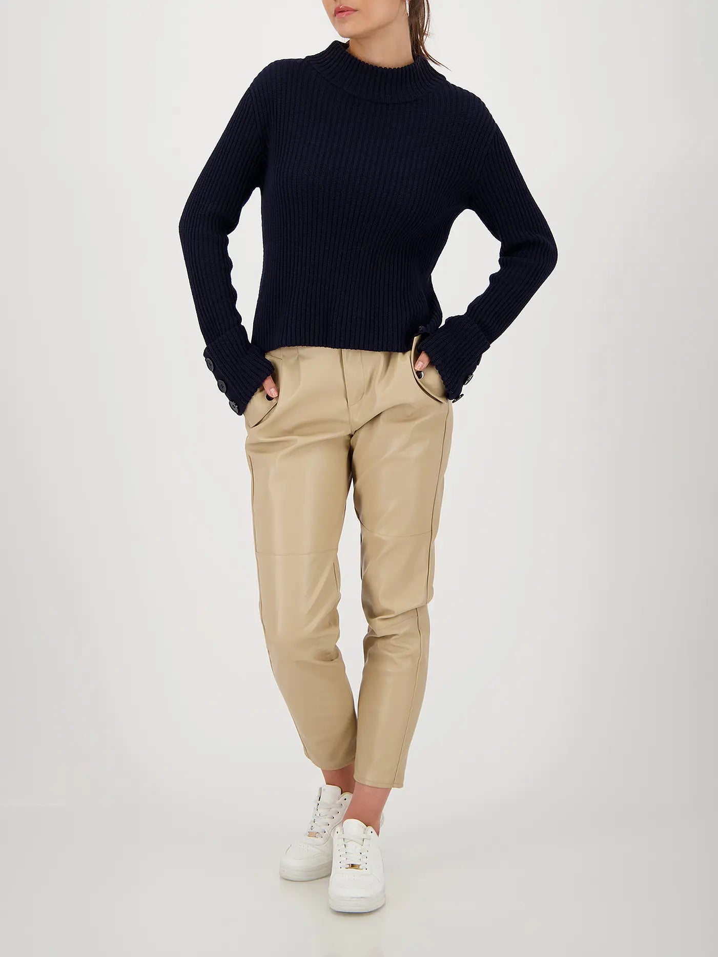 Rib Knit Pulover with Button Cuff