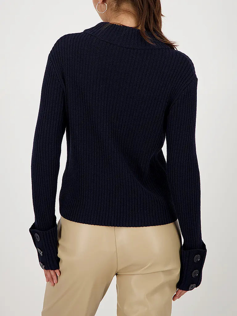 Rib Knit Pulover with Button Cuff