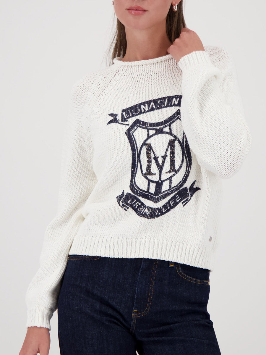 Ribbon Sweater with Emblem White