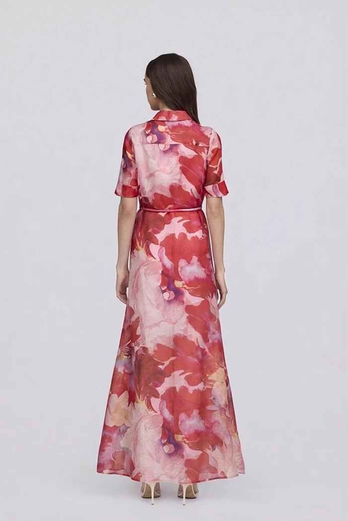 Ina Maxi Shirt Dress Pink Red Floral